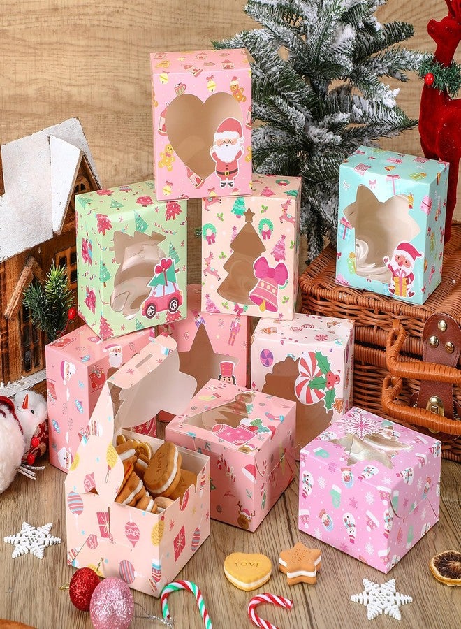 ForraFun 120 Pcs Cookie Christmas Boxes for Gift Giving Pink Christmas Treat Boxes with Window 12 Design for Bakery Pastry Dessert Cupcakes Brownies Snacks Macaron Candy Party Favor - Image 2